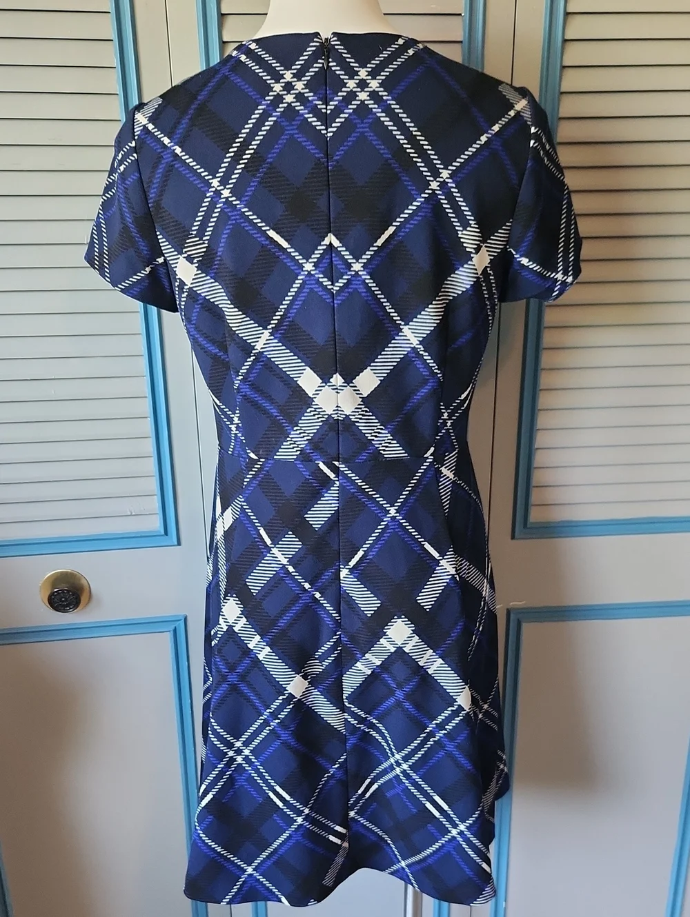 Vince Camuto Navy Plaid Fit & Flare Dress - Picture 7 of 10